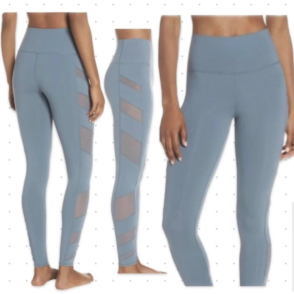 Alo Block High Waist Mesh Inset Leggings Blue Gray Size Small